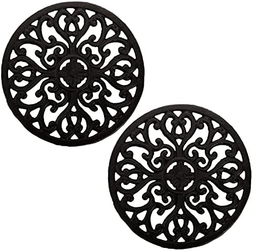 Hedume 2 Pack Cast Iron Trivet, 6.8" Cast Iron Round Trivet with