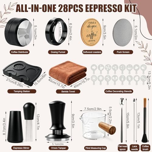 Espresso Accessories Kit, 51mm Coffee Tamper, 28PCS