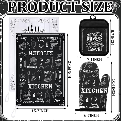 Leinuosen 6 Pcs Farmhouse Kitchen Towel Set with Oven Mitt, Black and