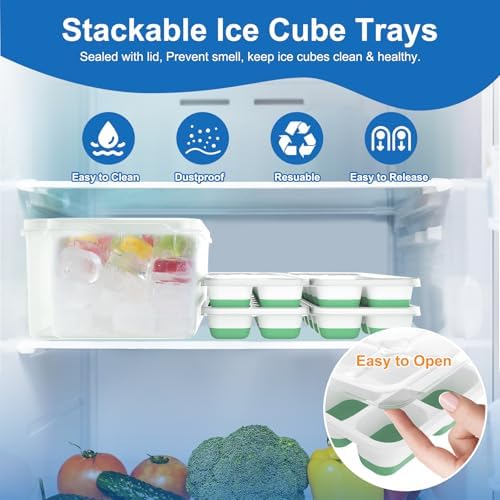 Ice Cube Tray, Ice Cube Trays for Freezer 4 Pack with Lids, Ice Tray