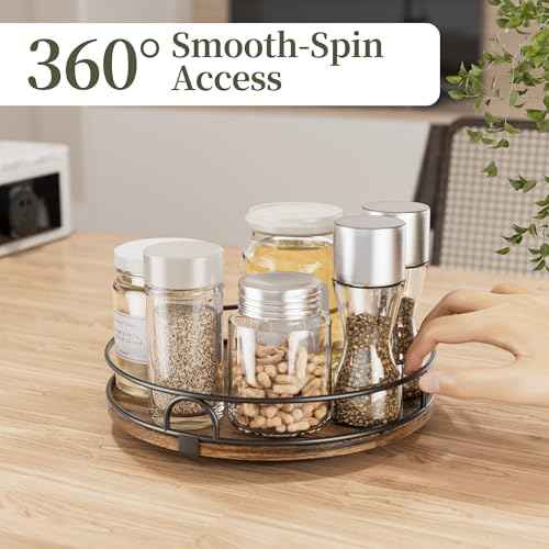 LAMU 9'' Rotating Lazy Susan Organizer, Wooden Lazy Susan Turntable
