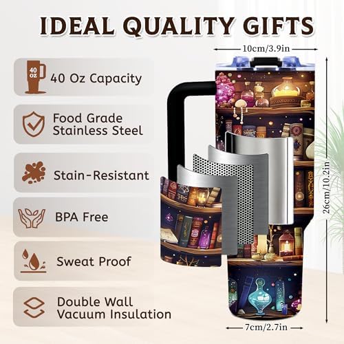Book Lovers Gifts for Women, 40oz Tumbler with Handle & Straw
