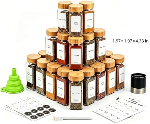 Spice Jar Set, 24 Pcs 4Oz Glass Spice Jars with Labels