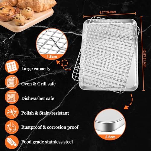 Quarter Sheet Pan with Cooling Rack, Leonyo 1/4 Cookie Sheets for