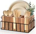 Silverware Holder for Party, Acacia Utensil Holder with 4 Removable