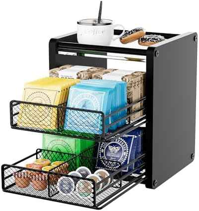 Tea Bag Organizer Box - Wooden Tea Bag Storage with 2 Drawers, Holder