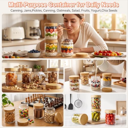 16 oz Leakproof Glass Overnight Oats Jars with Bamboo Lids