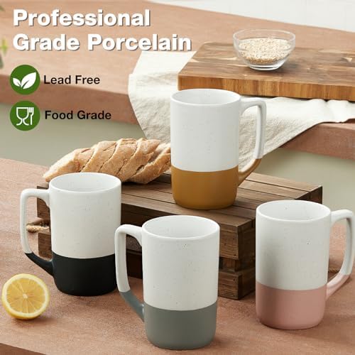 Large Ceramic Coffee Mug Set of 4, 16 oz Tea Cups with Handle