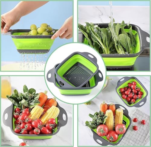 Silicone Collapsible Colander Set – Foldable Over-The-Sink Kitchen