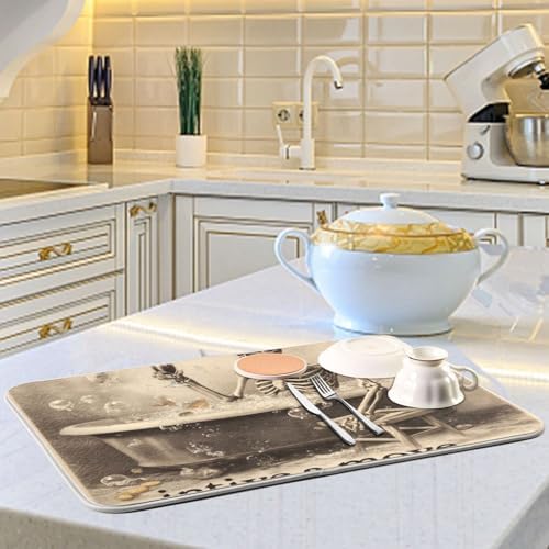 OTVEE Skeleton's Bathtub Cheers Dish Drying Mat for Kitchen Counter