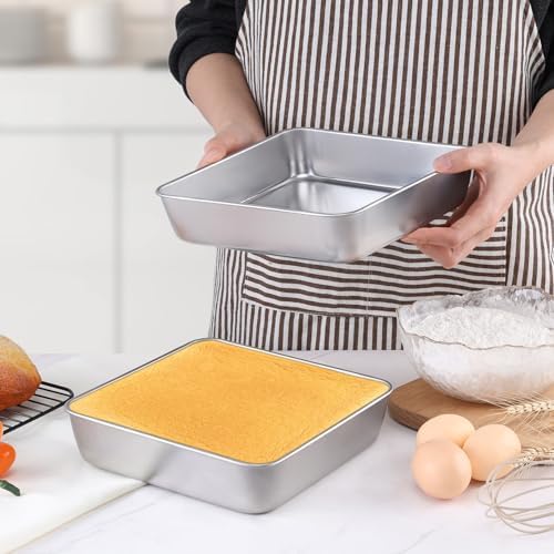 LIANYU 2 Pack 8 x 8 Inch Square Cake Pan, Stainless Steel Baking Oven
