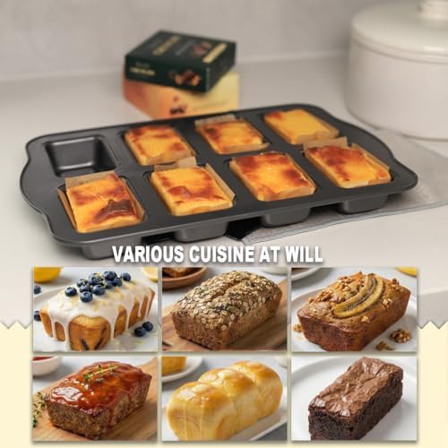 Mini Loaf Baking Pans Set 8-Cavity with 200 PCS Parchment Liners