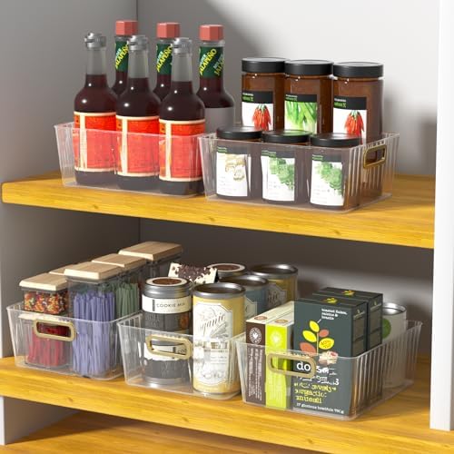4 Packs Clear Plastic Storage Bin, Pantry Organizer Bin