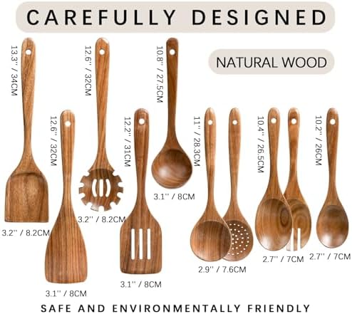 Wooden Spoons for Cooking - 10-Piece Wooden Utensil Set Crafted from