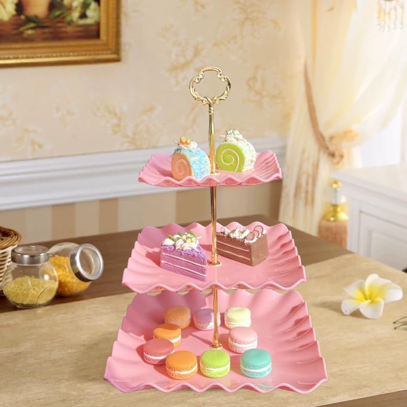 5 Pcs Cupcake Stand Set - Pink Plastic Dessert Table Display Set