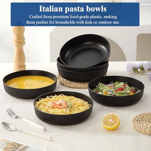 HOMQUEN Pasta Bowls Set of 6, 37oz Salad Bowls Black Soup Bowls, Large