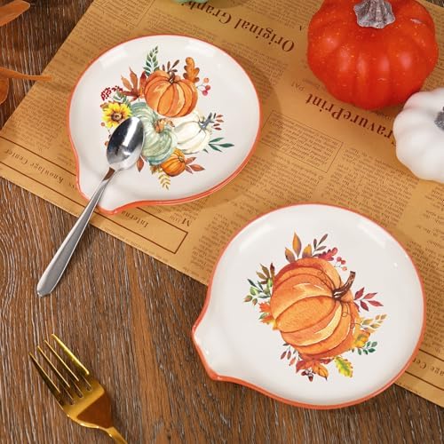 JarThenaAMCS 4.7inch 2Pcs Fall Spoon Rest Orange Green White Pumpkin
