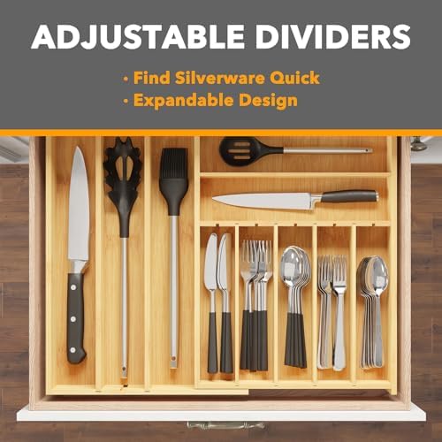SpaceAid 2.5" High Bamboo Silverware Drawer Organizer with Labels