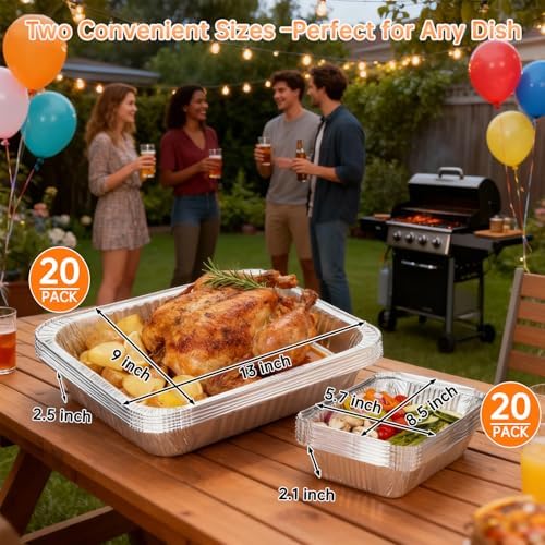40 Pack Aluminum Pans with Lids,20 Large 9x13" Aluminum Pans