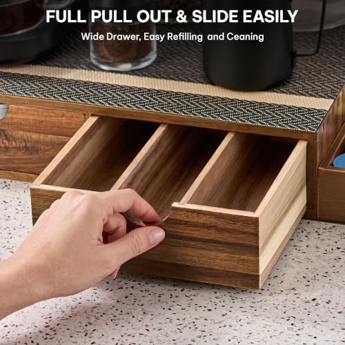 SMARTAKE Acacia Wooden Coffee Pod Organizer Storage Box Station