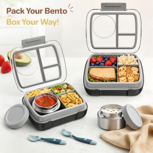 Kids 3-Compartment Bento Lunch Box with 9oz Food Jar