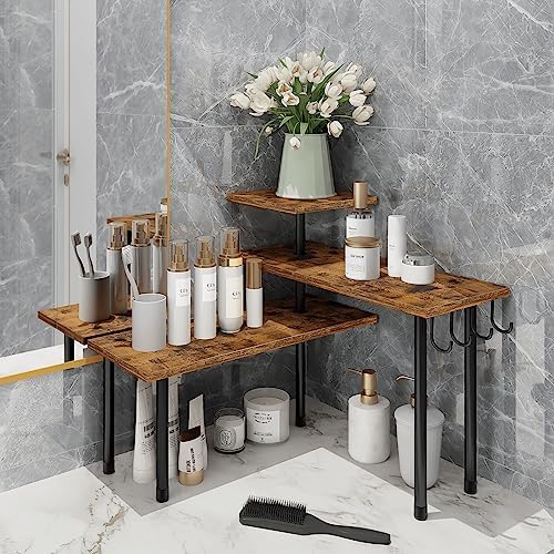 Homode 3-Tier Corner Countertop Organizer, Rustic Brown