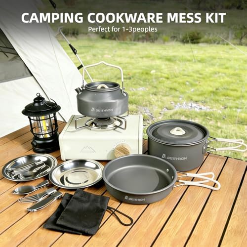 13-Piece Camping Cookware Set for 2, 2 L Pot & 1.1 L Kettle