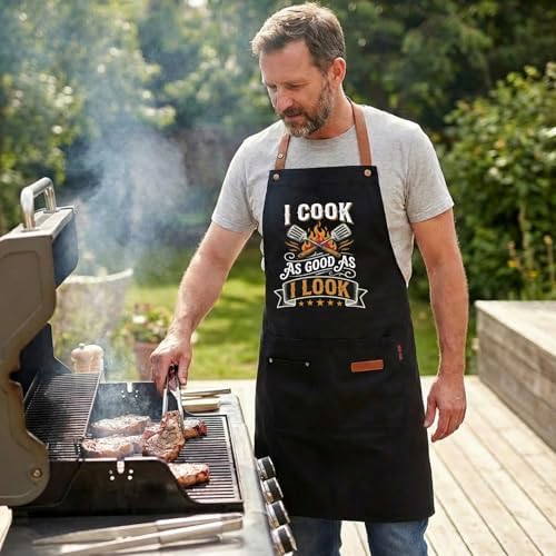 INNORU I Cook as Good as I Look Sign Apron with Two Pockets, Funny