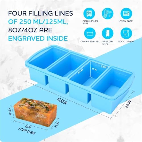 Silicone Freezer Molds with Lid, 1 Cup 2 Cup 1/2 Cup Soup Container
