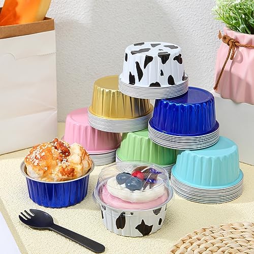 Dandat 120 Pcs Mini Loaf Pans with Lids and Spoons Aluminum Foil