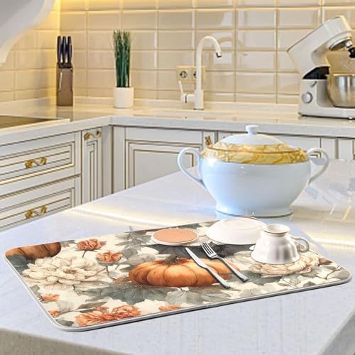 OTVEE Mystical Halloween Floral Art Dish Drying Mat for Kitchen