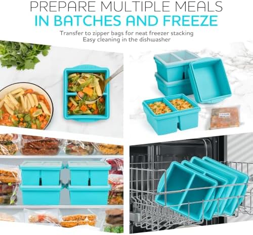 XOMOO Silicone Freezer Trays with Lids, 1 & 2‐Cup Portion, 4 Pack