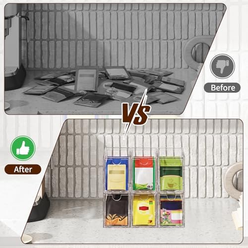 6 Pack Clear Stackable Tea Bag Organizer, Acrylic Drawer Teabag Holder