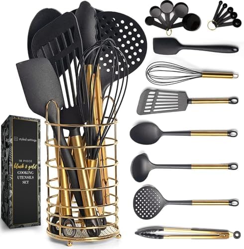 Black and Gold Kitchen Utensil Set, 18-Piece