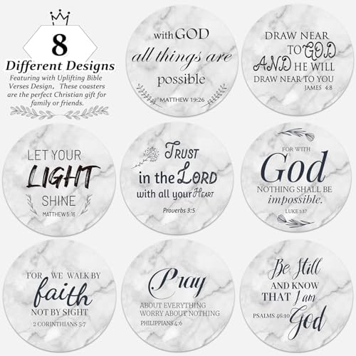 Billbotk Ceramic Coasters with Bible Verses, Coasters Set of 8 with
