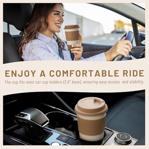 Ceramic Travel Coffee Mug Set, To Go Mug with Silicone Lid&Non-Slip