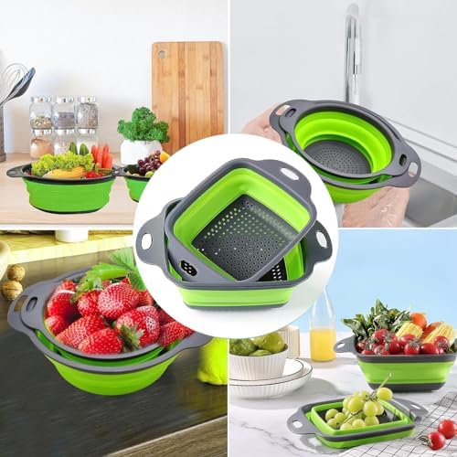 3 Set of Collapsible Colander, Folding and Expandable Square Silicone