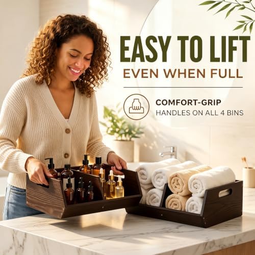 Wenqik 4 Tier 16'' Stackable Bamboo Pantry Storage Bins for Kitchen