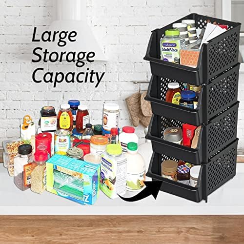 Skywin Stackable Open Front Storage Bins, 4 Pack