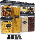 Set of 7 Airtight Food Storage Containers - Pantry Organizer Bins, BPA Free Plastic Containers plus Dry Erase Marker and Labels, Black