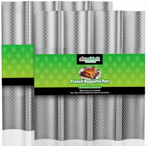 AMAGABELI 2 Pack Baguette Bread Pan 15" x 13" Nonstick Perforated