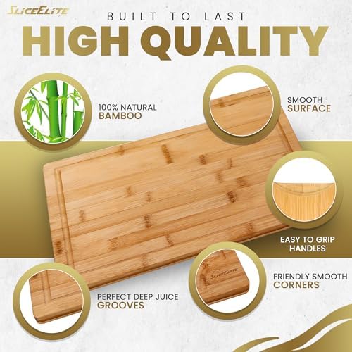 SliceElite 3 PCs Butcher Knife and Bamboo Cutting Board Set
