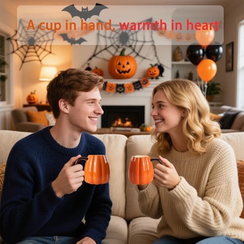 Halloween Pumpkin mugs Set Of 2-25oz Large Ceramic Pumpkin Cups