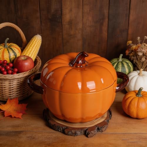 Pumpkin Dutch Oven Pot With Lid -1.7QT Ceramic Casserole Dish With Lid