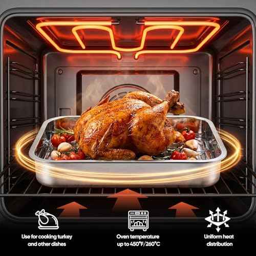Roasting Pan with Rack,Nonstick Stainless Steel Turkey Roasting Baking Broiler Oven Pan Food Grade Roast Tray for Meat,Baking,Bread,Desserts,Snacks,Lasagna,etc (Medium)