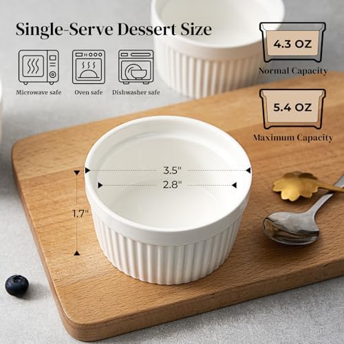 DOWAN 4 oz Ceramic Ramekins Set of 6, Oven Safe Souffle Dishes for Air