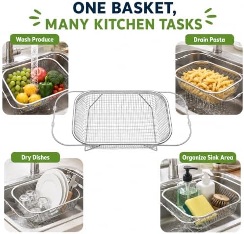 Stainless Steel Telescopic Drainer Basket, Expandable Sink Colander,M