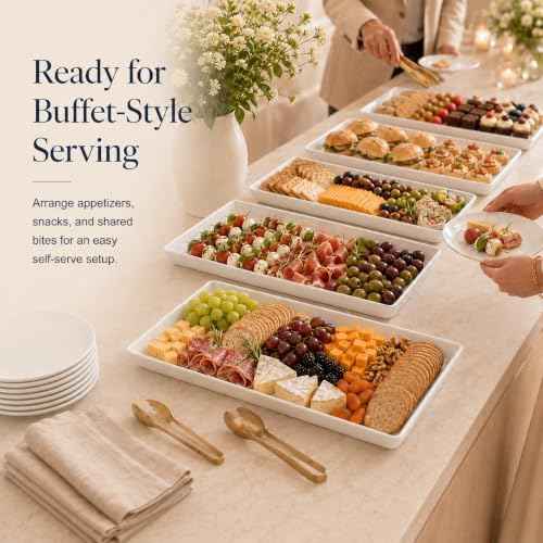 Delling Large Serving Platter, 16/14/12 Inch Rectangular Serving Trays for Serving Food, Serving Tray for Party - Set of 3, White