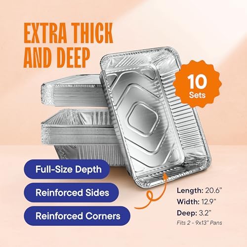 Large Aluminum Pans Full Size with Lids, Disposable Foil 21x13 Deep
