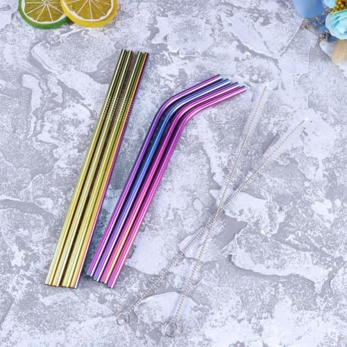 8pcs Reusable Stainless Steel Drinking Straws Set, Rainbow